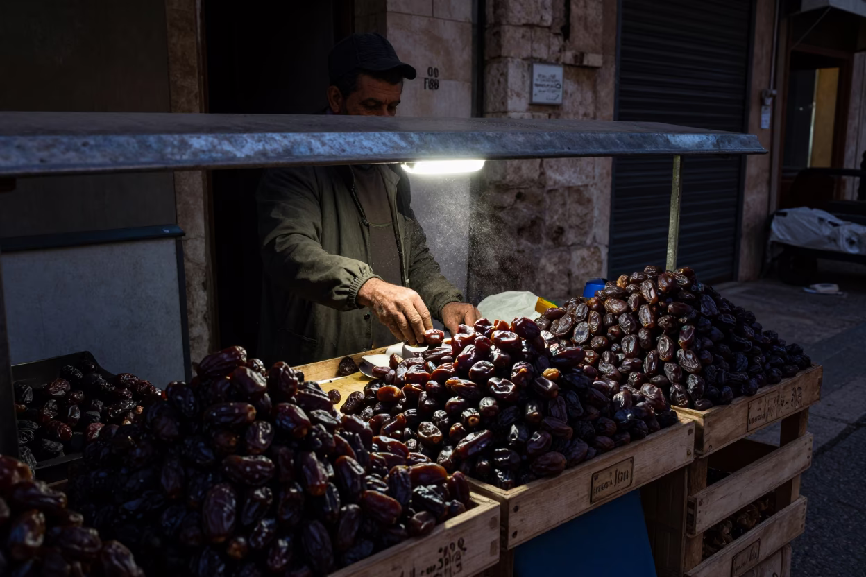 Street Scene in Amman at The Predawn Darkness Light in in Amman, Jordan