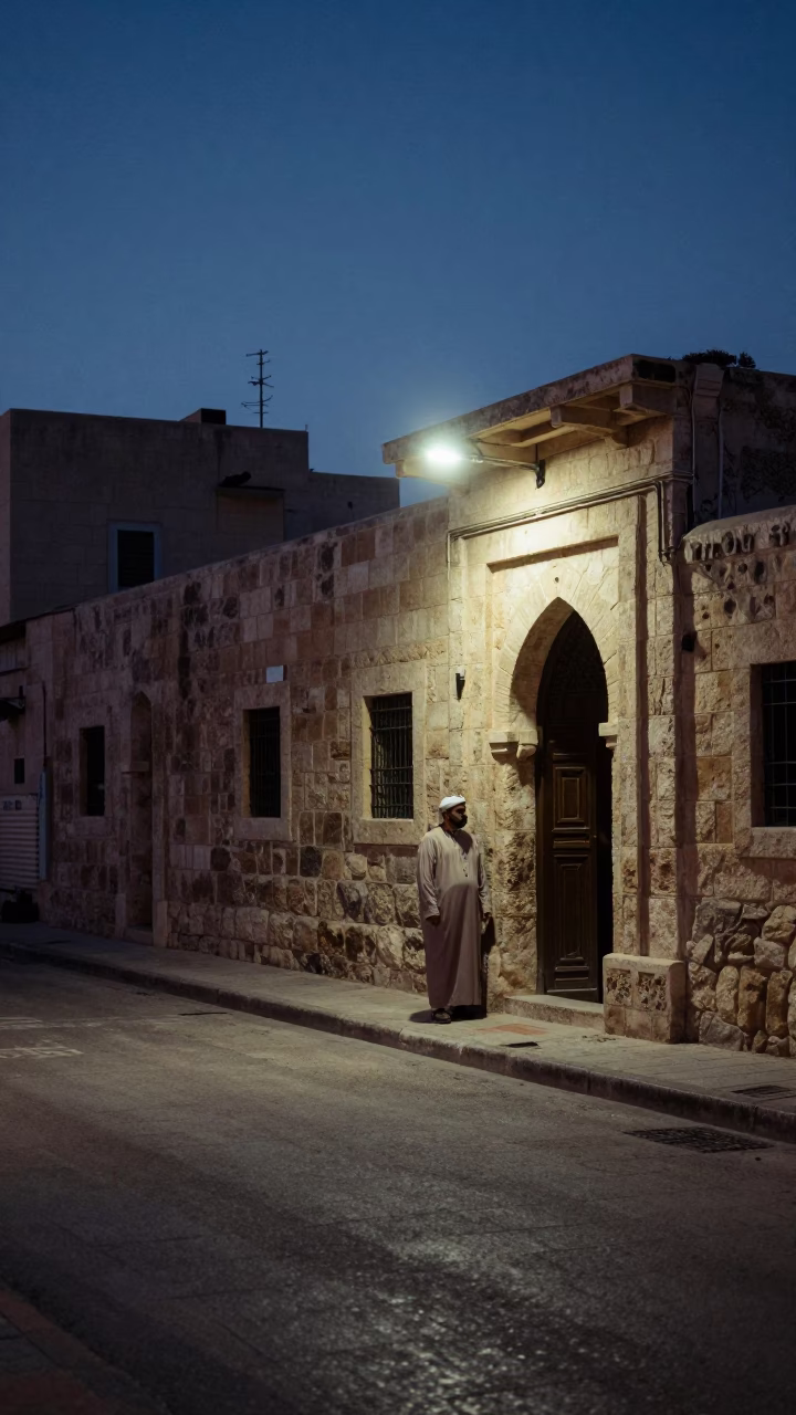 Street Scene in Amman at The Predawn Darkness Light in in Amman, Jordan