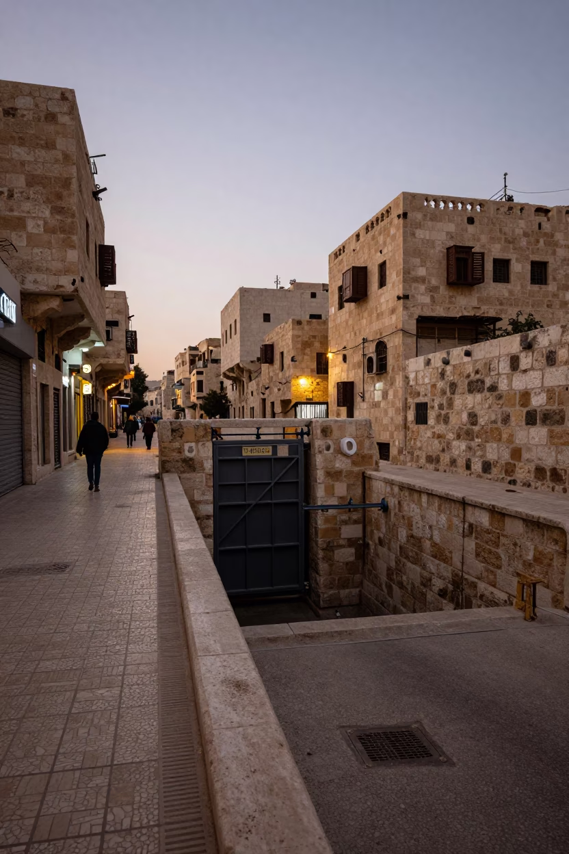 Street Scene in Amman at The Still Hours Before Dawn Light in in Amman, Jordan
