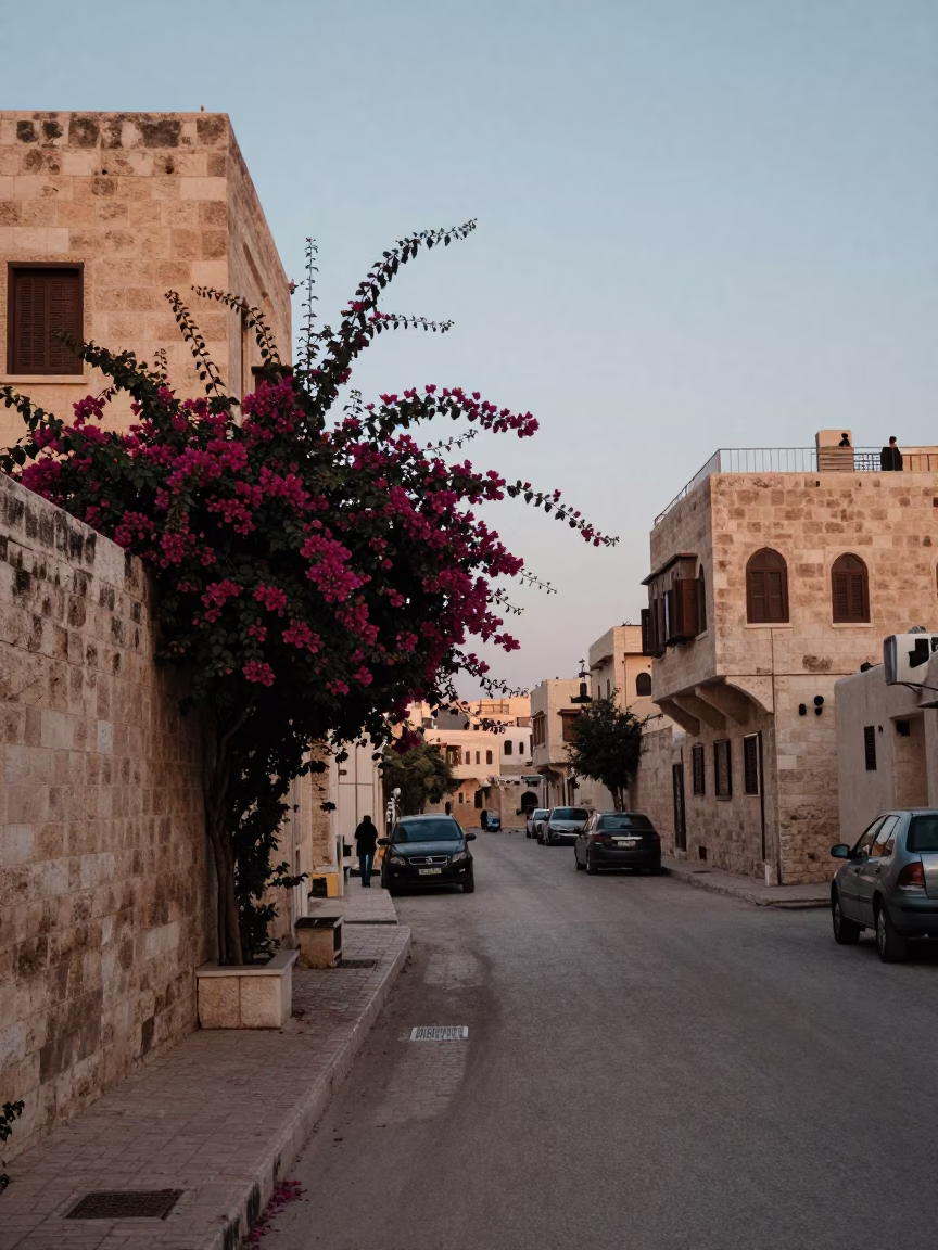 Street Scene in Amman at The Still Hours Before Dawn Light in in Amman, Jordan