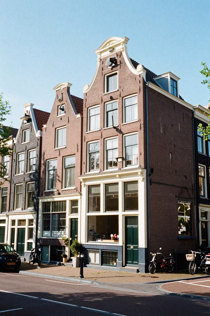 Street Scene in Amsterdam at Bright Midmorning Light in in Amsterdam, Netherlands