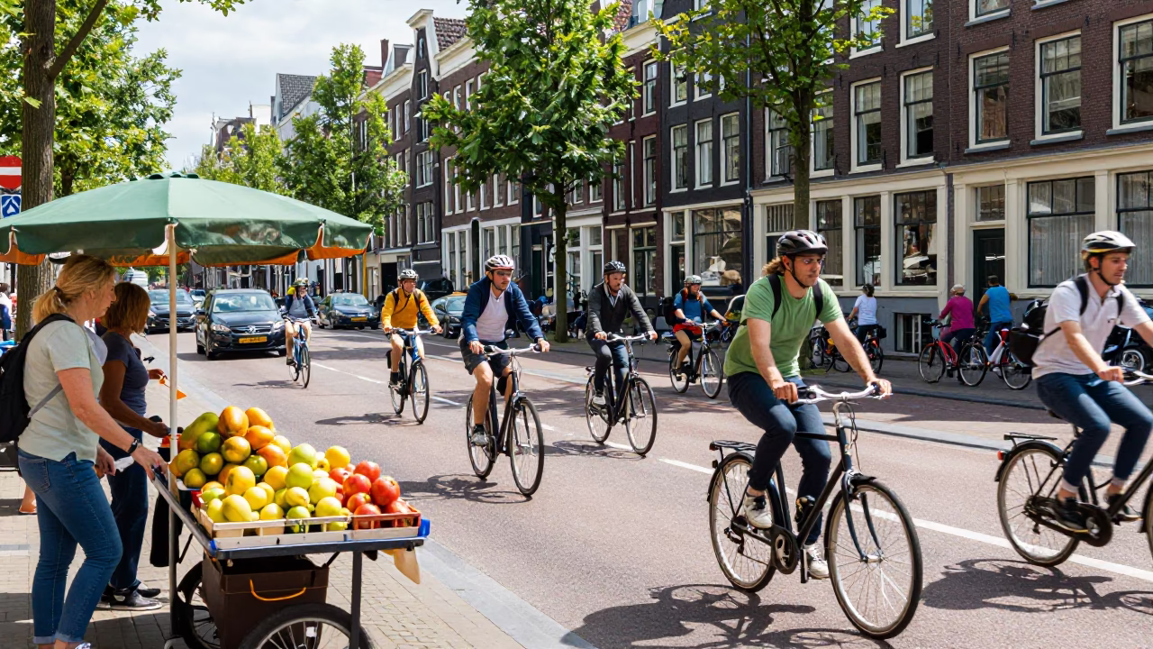 Street Scene in Amsterdam at Midday Light in in Amsterdam, Netherlands
