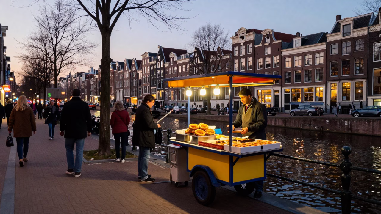 Street Scene in Amsterdam at The Early Evening Light in in Amsterdam, Netherlands