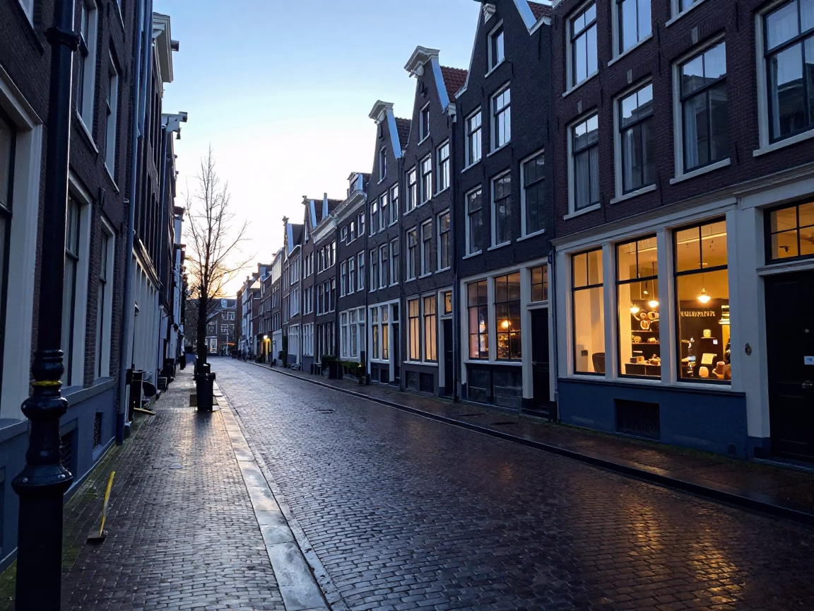 Street Scene in Amsterdam at The Early Morning Light in in Amsterdam, Netherlands