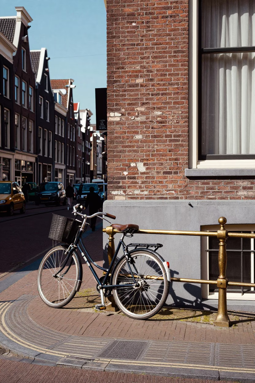 Street Scene in Amsterdam at The Flat Glare Of Noon Light in in Amsterdam, Netherlands