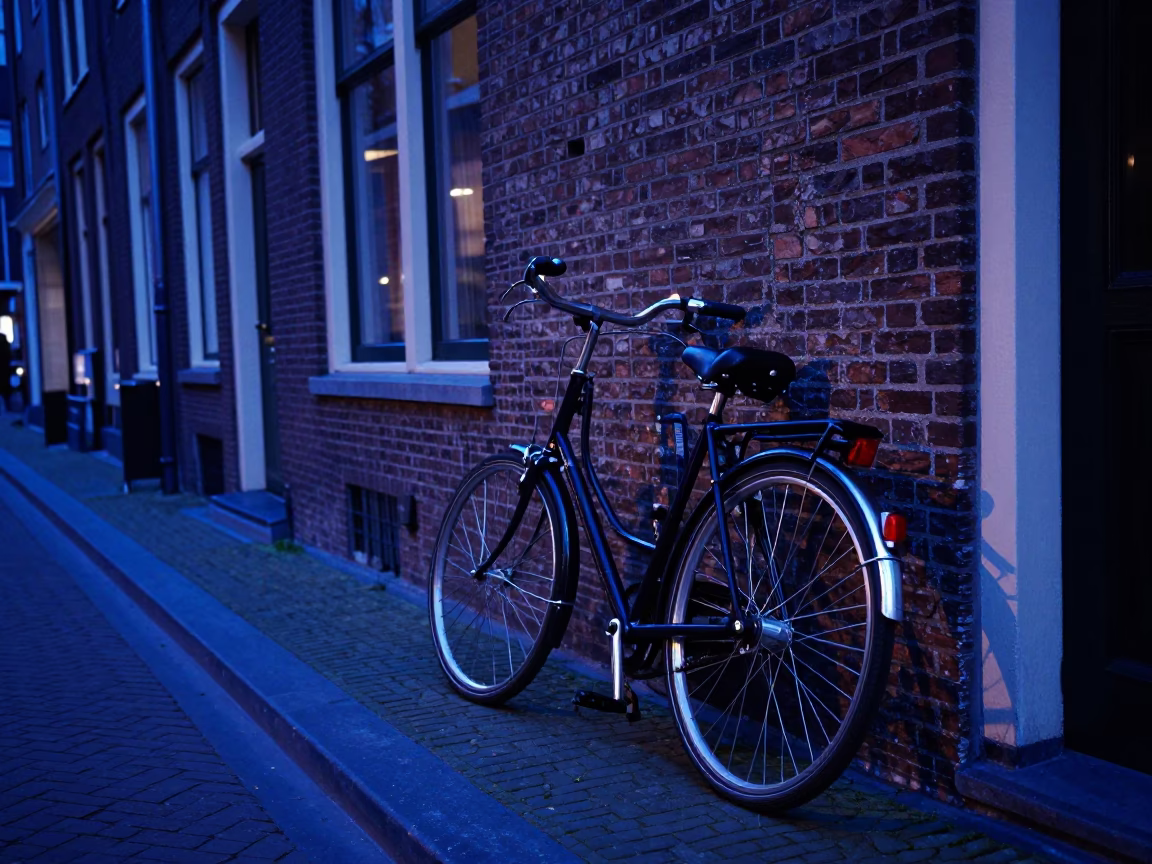 Street Scene in Amsterdam at The Last Blue Light Of Evening in in Amsterdam, Netherlands