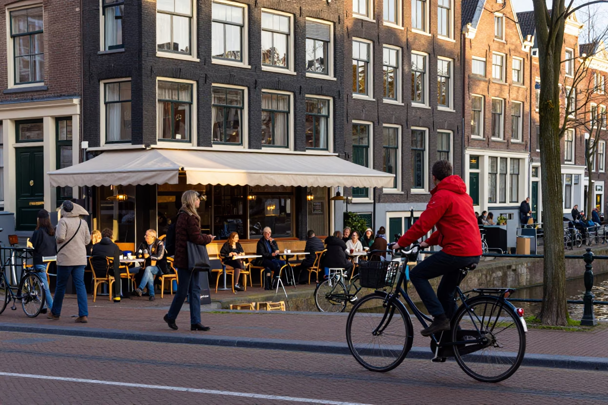 Street Scene in Amsterdam at The Late Afternoon Light in in Amsterdam, Netherlands