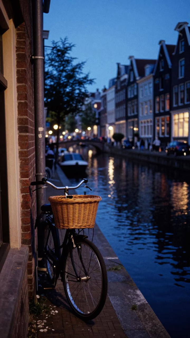 Street Scene in Amsterdam at Twilight in in Amsterdam, Netherlands