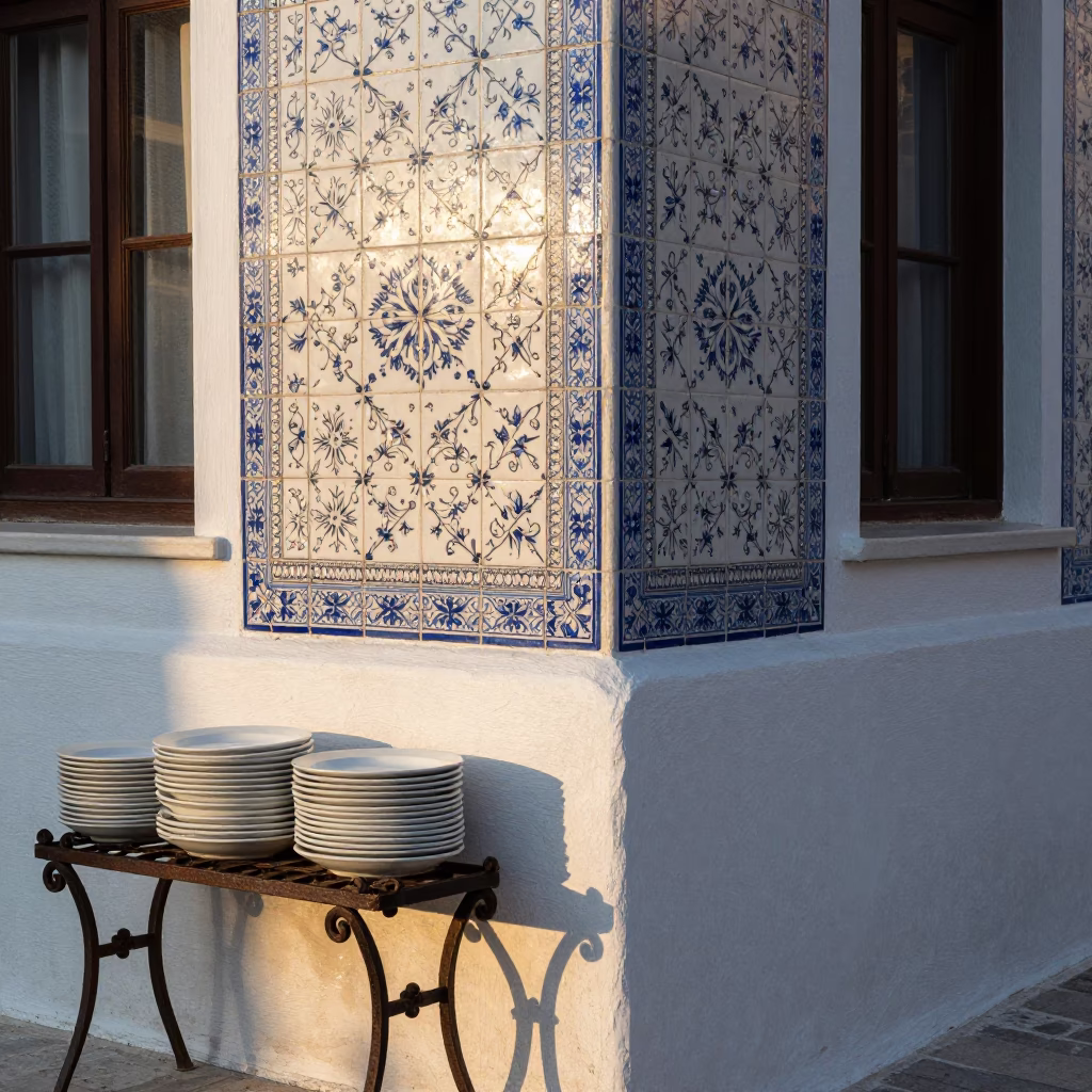 Street Scene in Athens at As First Light Reaches The Scene in in Athens, Greece
