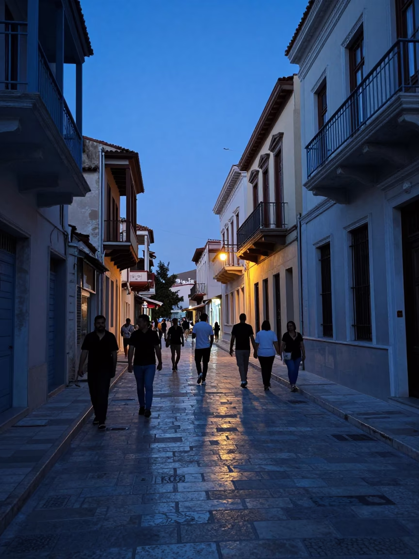 Street Scene in Athens at Blue Hour in in Athens, Greece