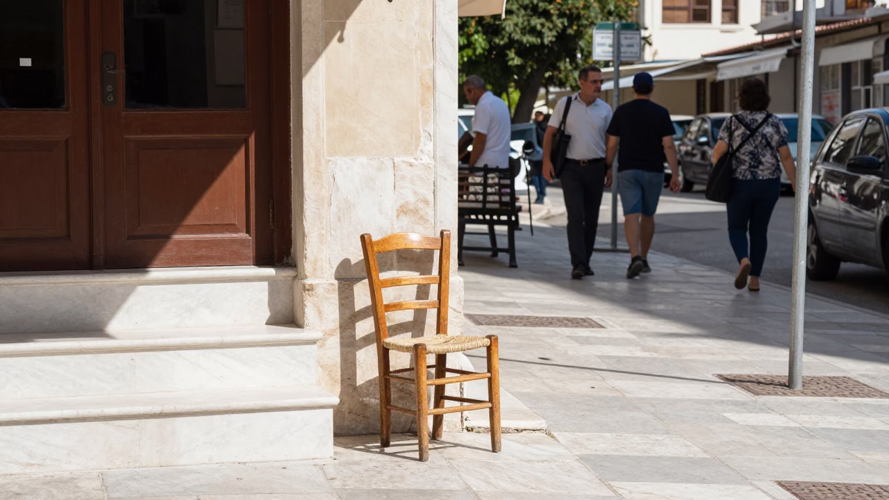 Street Scene in Athens at Bright Midmorning Light in in Athens, Greece