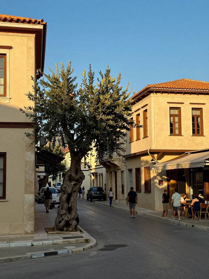 Street Scene in Athens at Clear Late-afternoon Light in in Athens, Greece