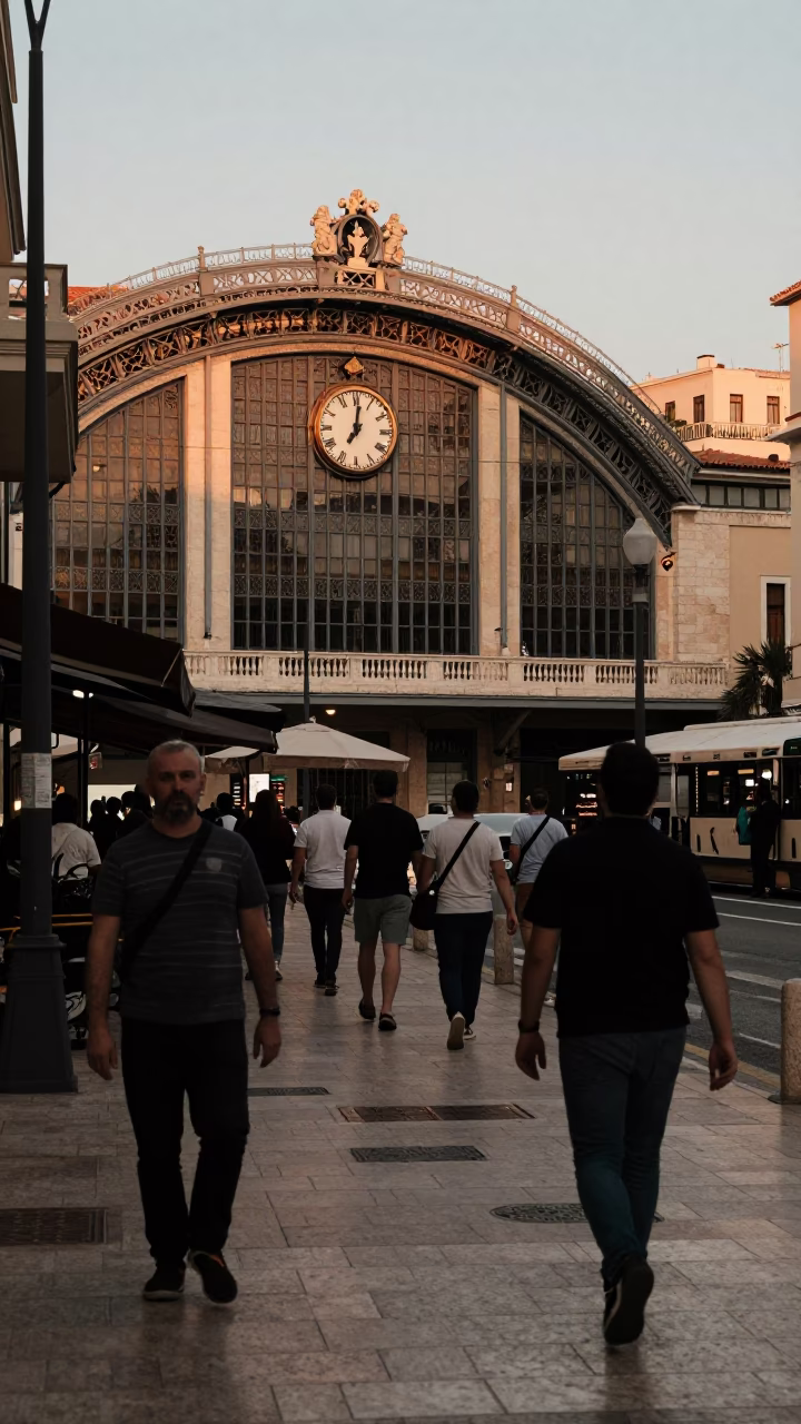 Street Scene in Athens at Honeyed Evening Light in in Athens, Greece