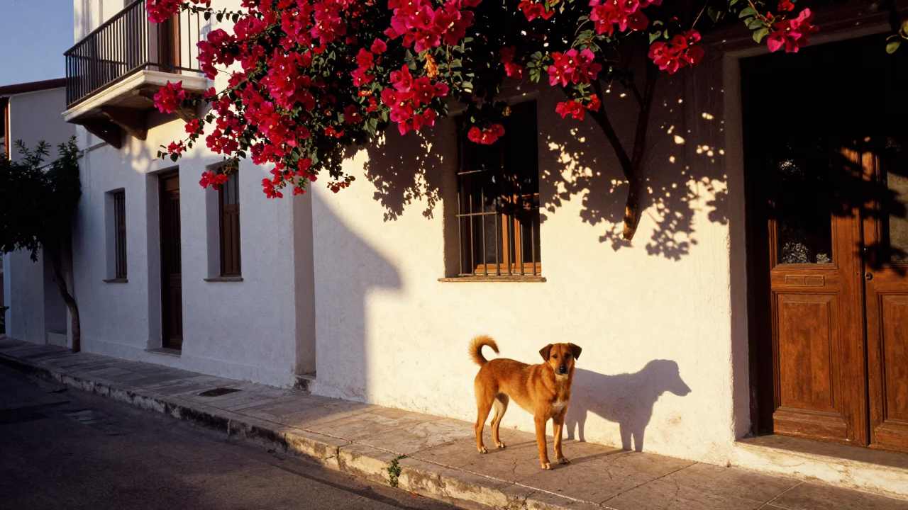Street Scene in Athens at Honeyed Evening Light in in Athens, Greece
