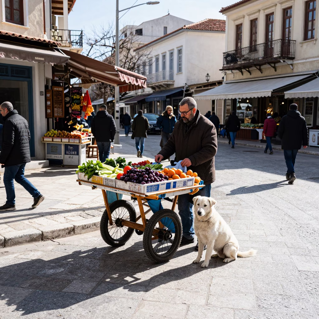 Street Scene in Athens at Noon Light in in Athens, Greece