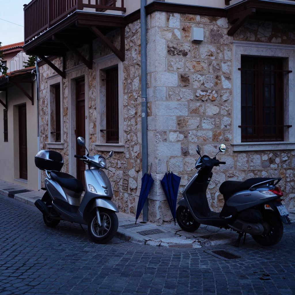 Street Scene in Athens at Sunrise Light in in Athens, Greece