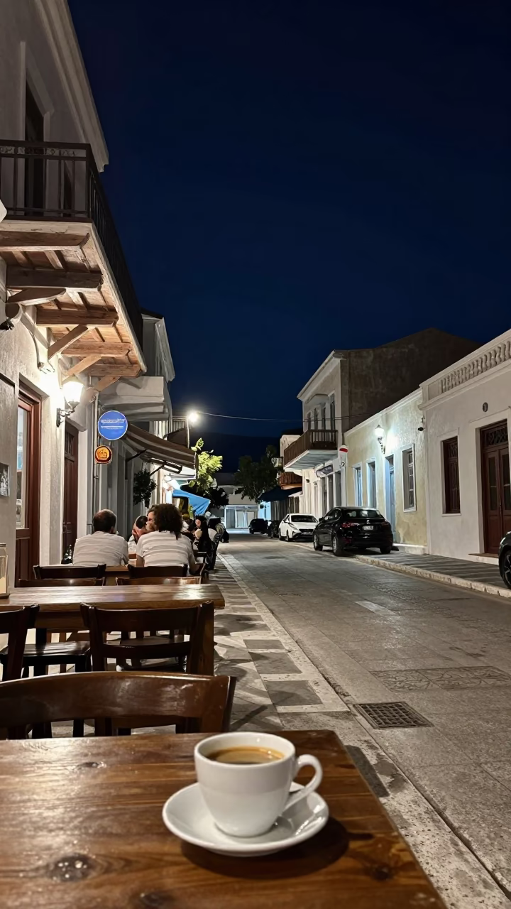 Street Scene in Athens at The Deepest Night Sky Light in in Athens, Greece