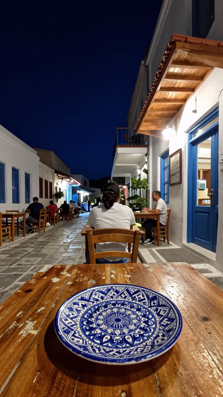 Street Scene in Athens at The Deepest Night Sky Light in in Athens, Greece