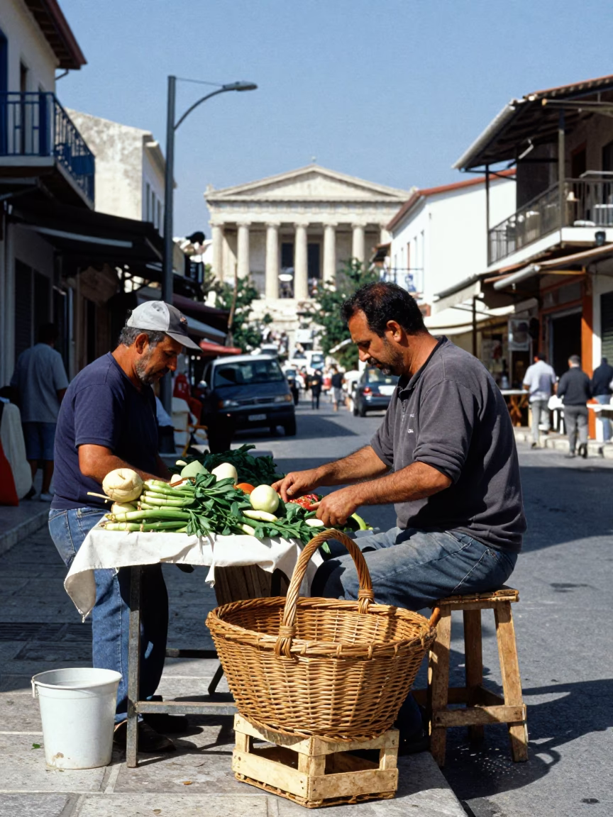 Street Scene in Athens at The Flat Glare Of Noon Light in in Athens, Greece