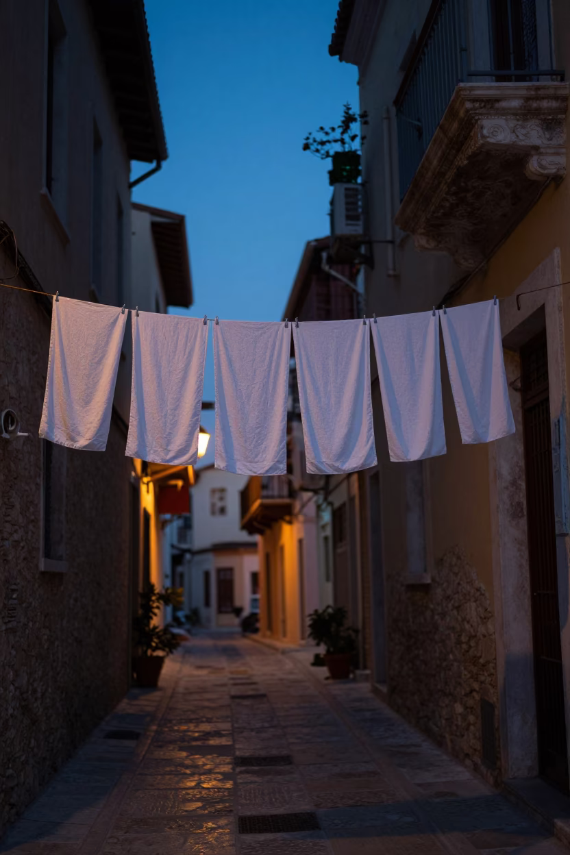 Street Scene in Athens at The Predawn Darkness Light in in Athens, Greece