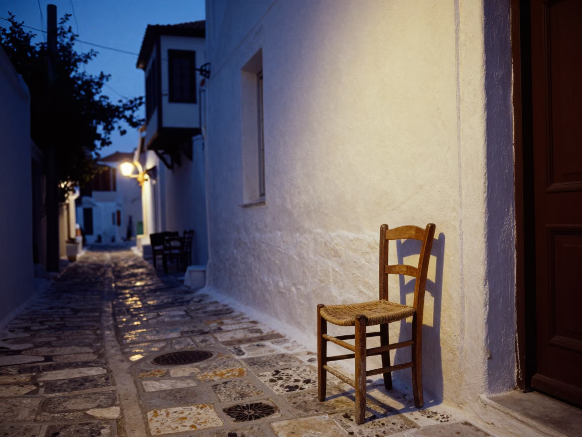 Street Scene in Athens at The Still Hours Before Dawn Light in in Athens, Greece