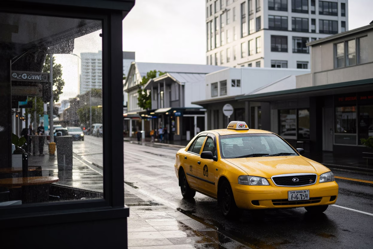 Street Scene in Auckland at As First Light Reaches The Scene in in Auckland, New Zealand