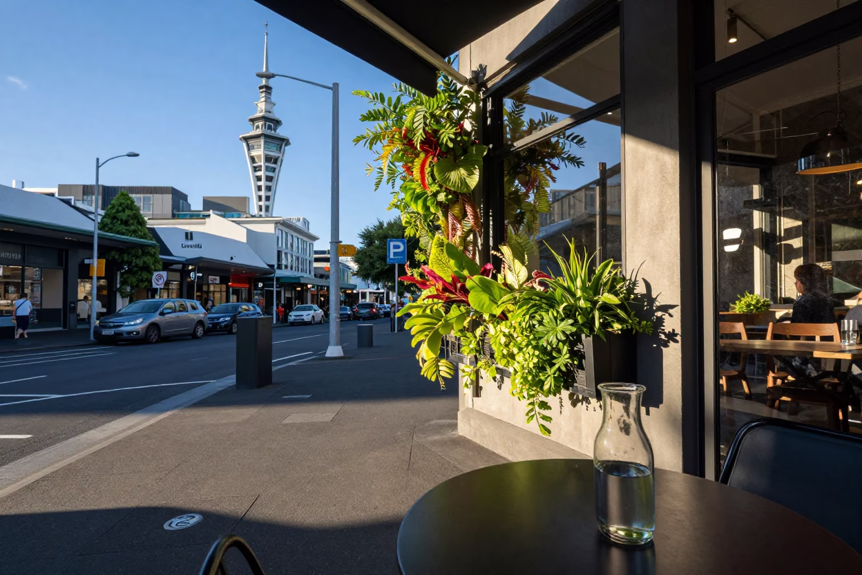 Street Scene in Auckland at Evening Light in in Auckland, New Zealand