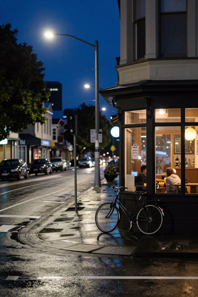 Street Scene in Auckland at Midnight Light in in Auckland, New Zealand