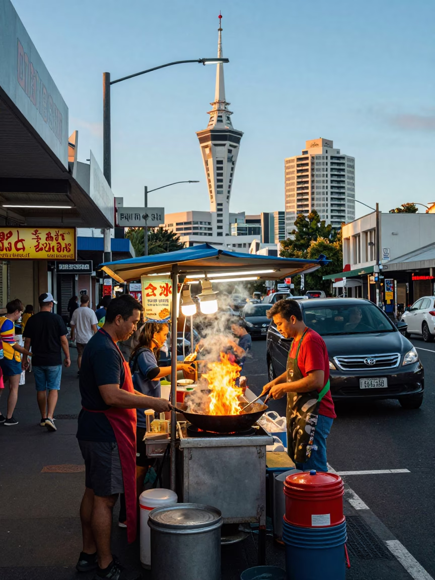 Street Scene in Auckland at The Late Morning Light in in Auckland, New Zealand