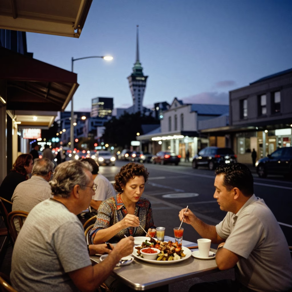 Street Scene in Auckland at Twilight in in Auckland, New Zealand