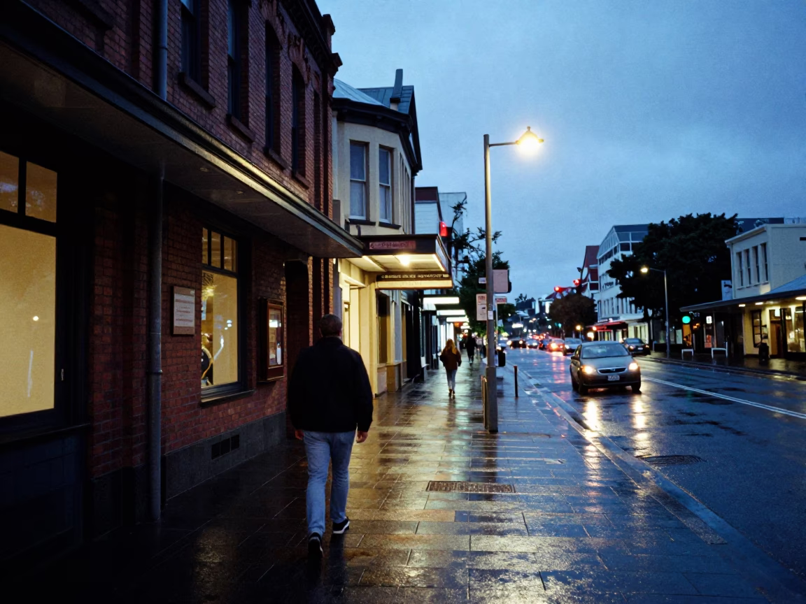 Street Scene in Auckland at Twilight in in Auckland, New Zealand
