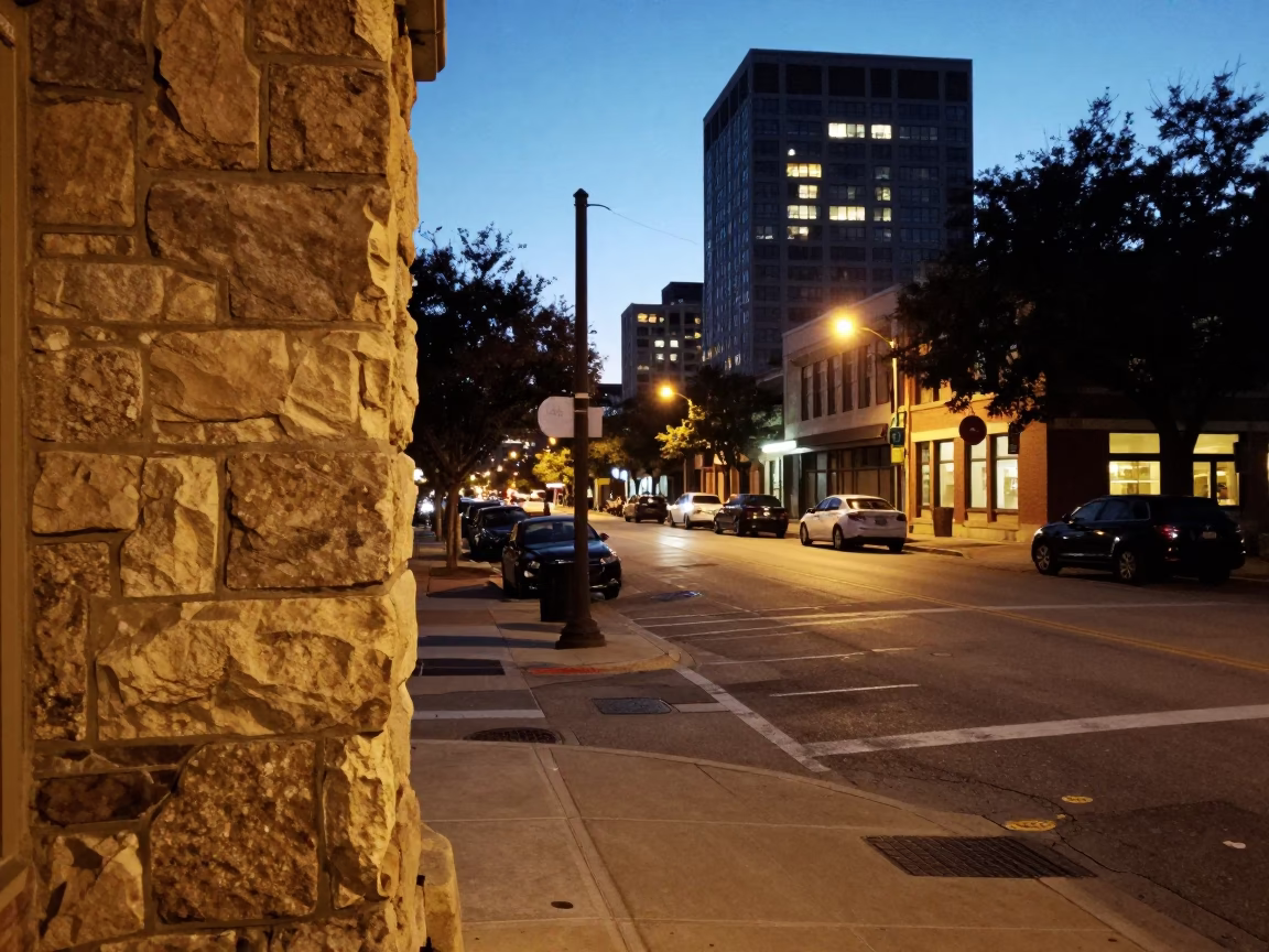 Street Scene in Austin at As City Lights Begin To Glow in in Austin, Texas, United States