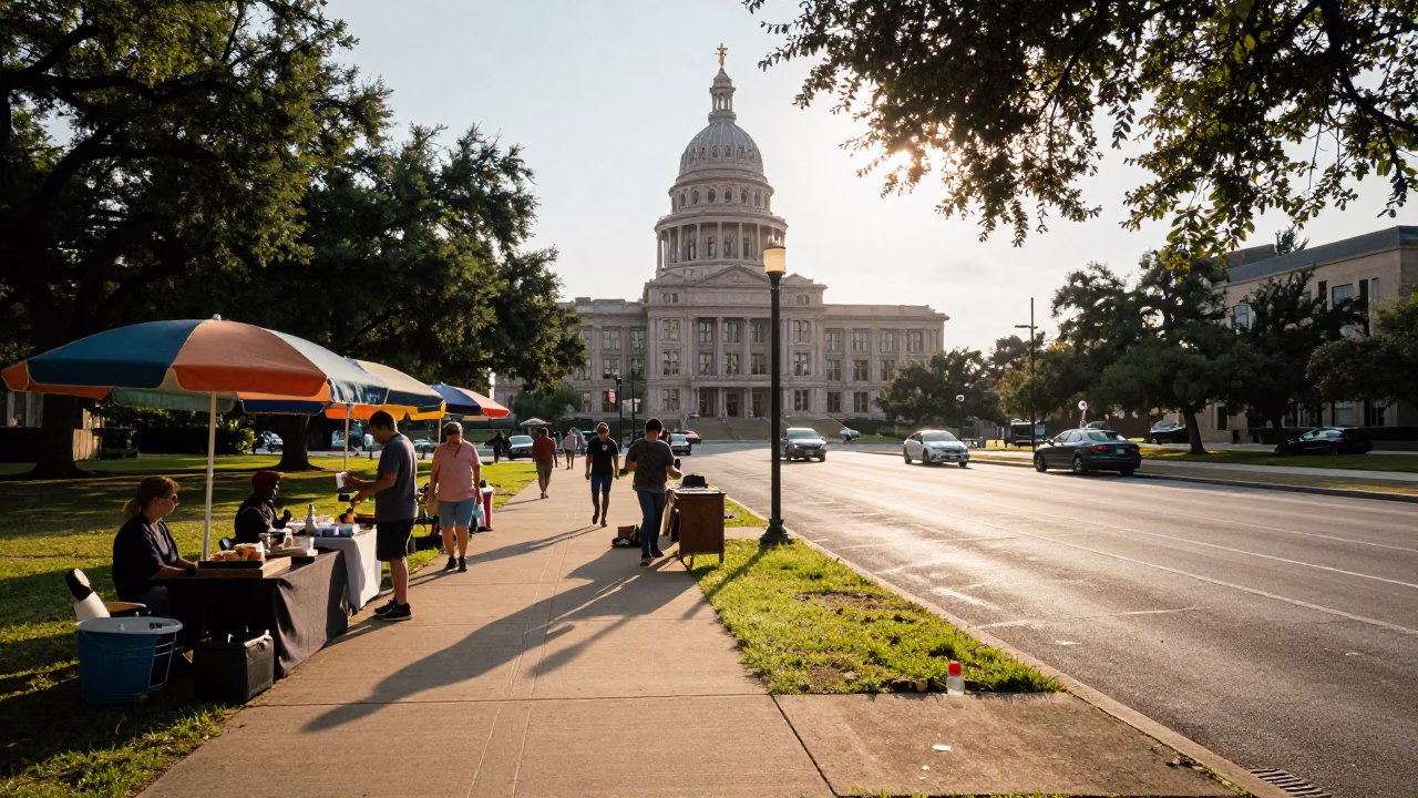 Street Scene in Austin at As First Light Reaches The Scene in in Austin, Texas, United States