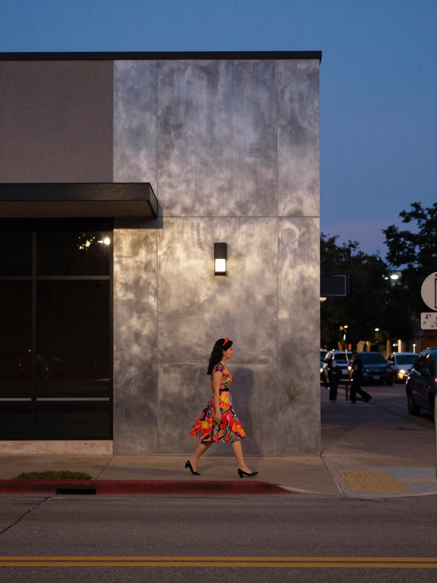 Street Scene in Austin at Indigo Twilight After Sunset in in Austin, Texas, United States