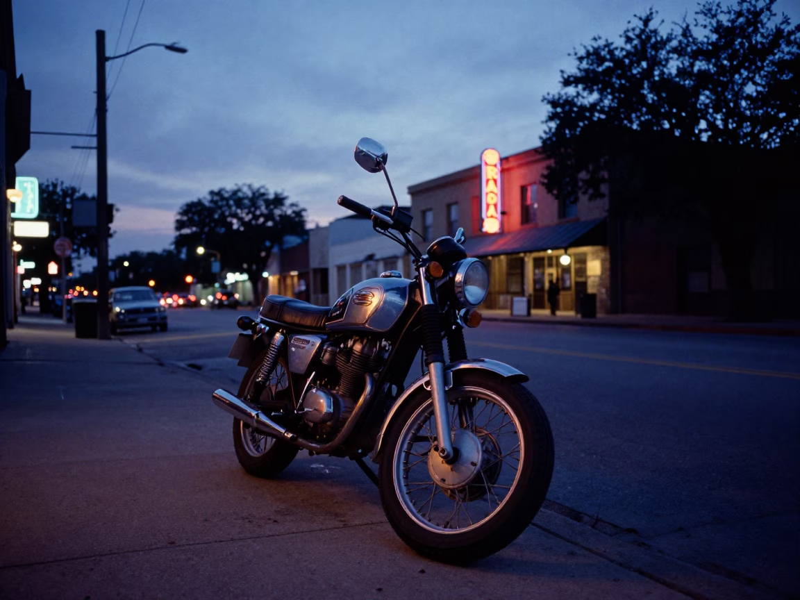 Street Scene in Austin at Indigo Twilight After Sunset in in Austin, Texas, United States
