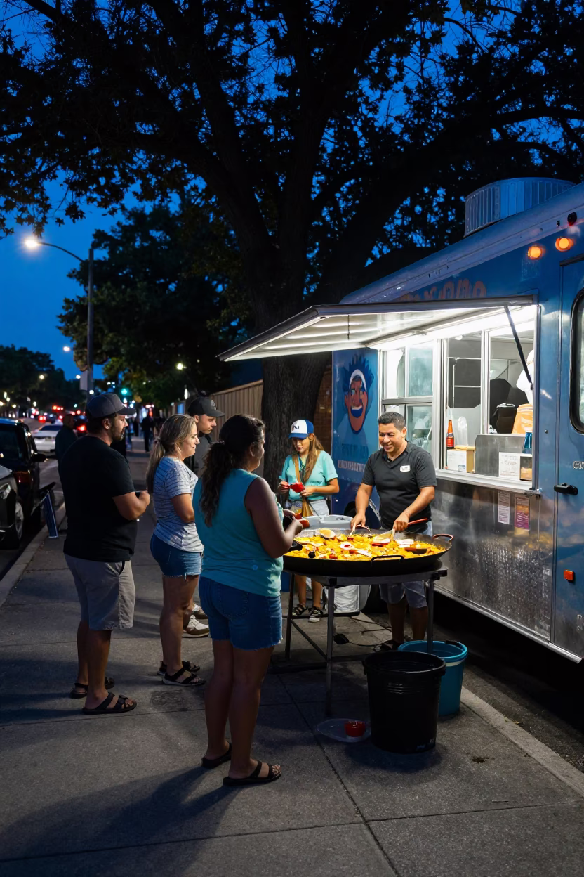 Street Scene in Austin at The Last Blue Light Of Evening in in Austin, Texas, United States