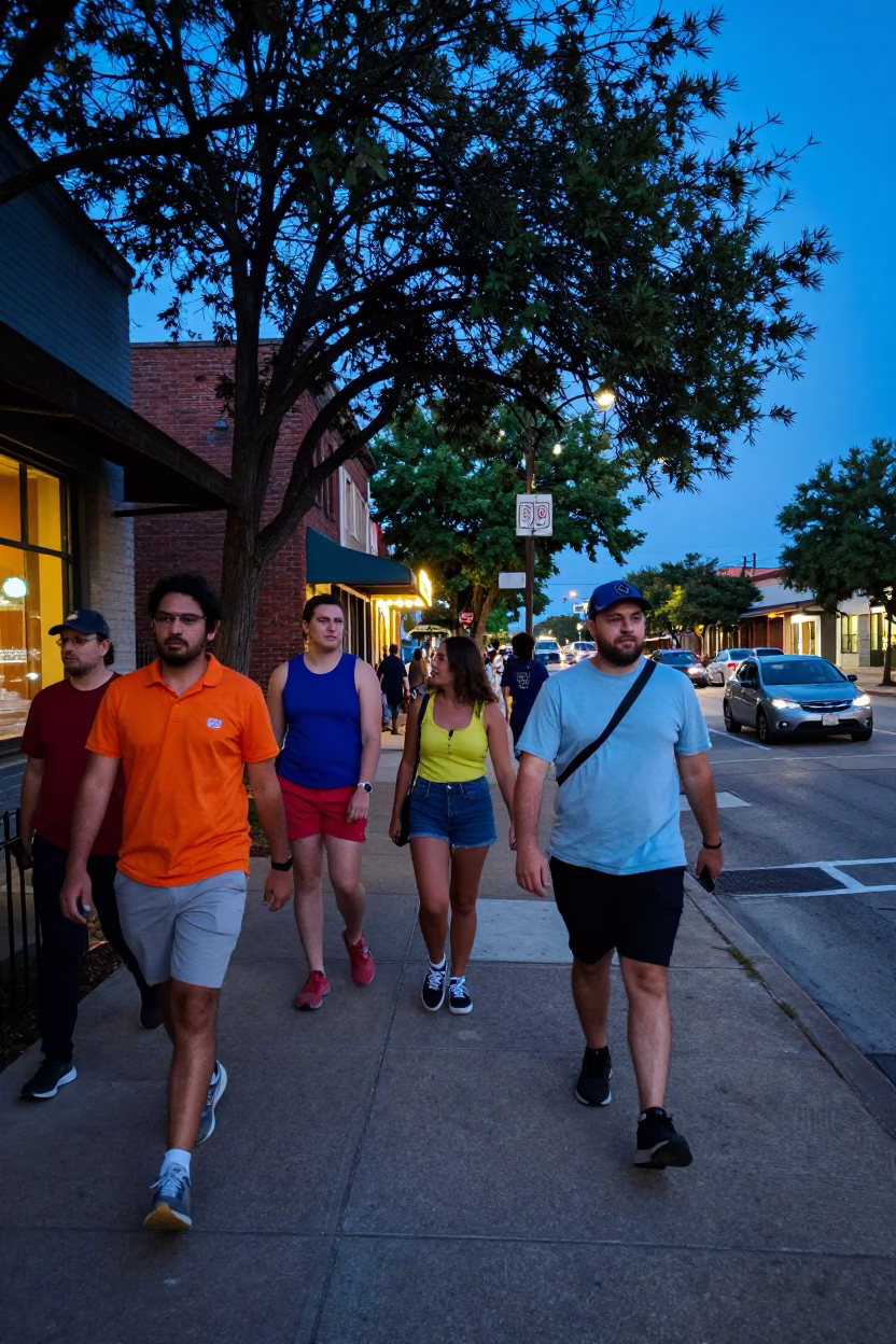 Street Scene in Austin at The Last Blue Light Of Evening in in Austin, Texas, United States