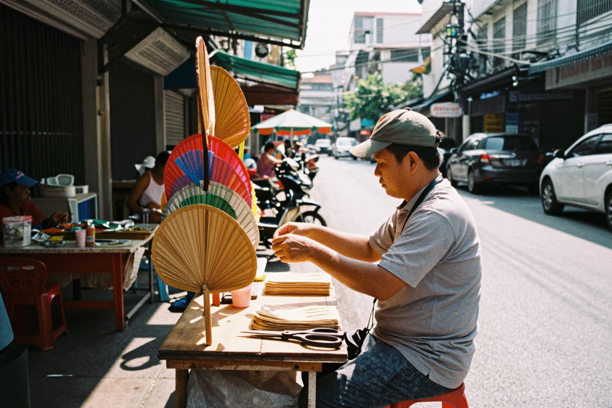 Street Scene in Bangkok at Bright Midmorning Light in in Bangkok, Thailand