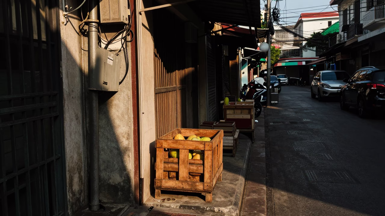 Street Scene in Bangkok at Clear Late-afternoon Light in in Bangkok, Thailand