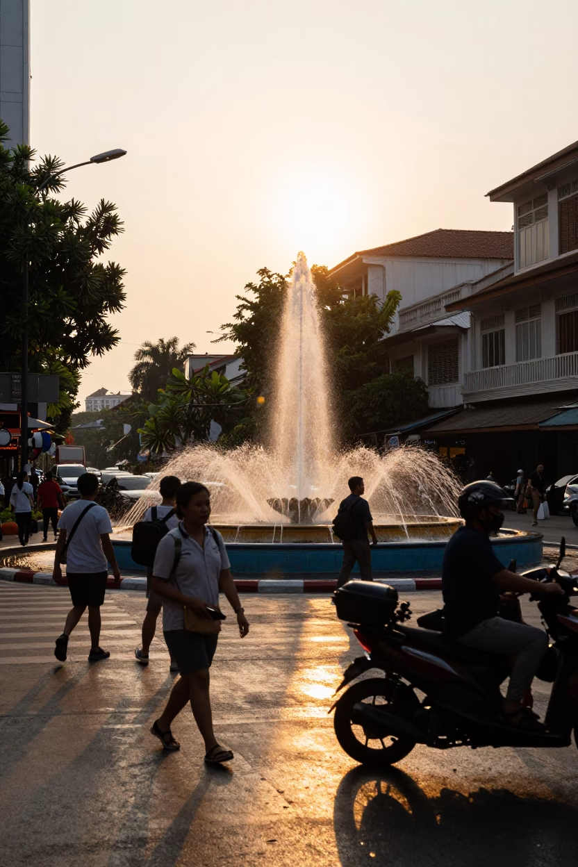 Street Scene in Bangkok at Golden Hour in in Bangkok, Thailand