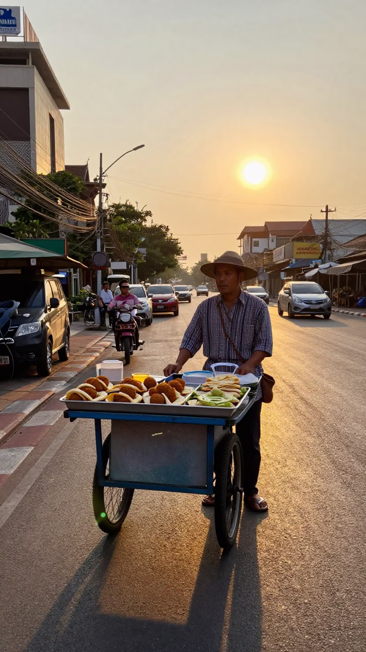 Street Scene in Bangkok at Golden Hour in in Bangkok, Thailand