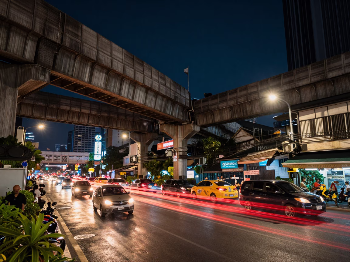 Street Scene in Bangkok at Midnight Light in in Bangkok, Thailand