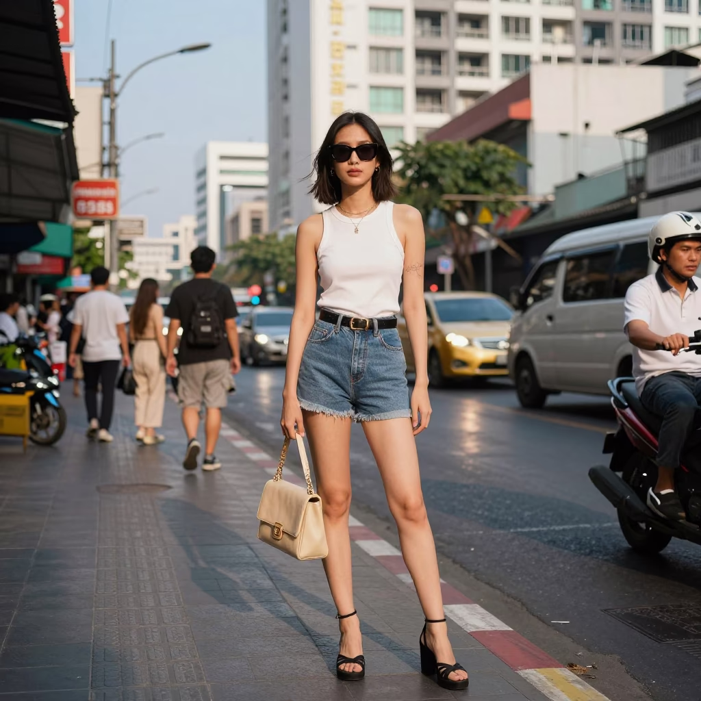 Street Scene in Bangkok at The Early Afternoon Light in in Bangkok, Thailand