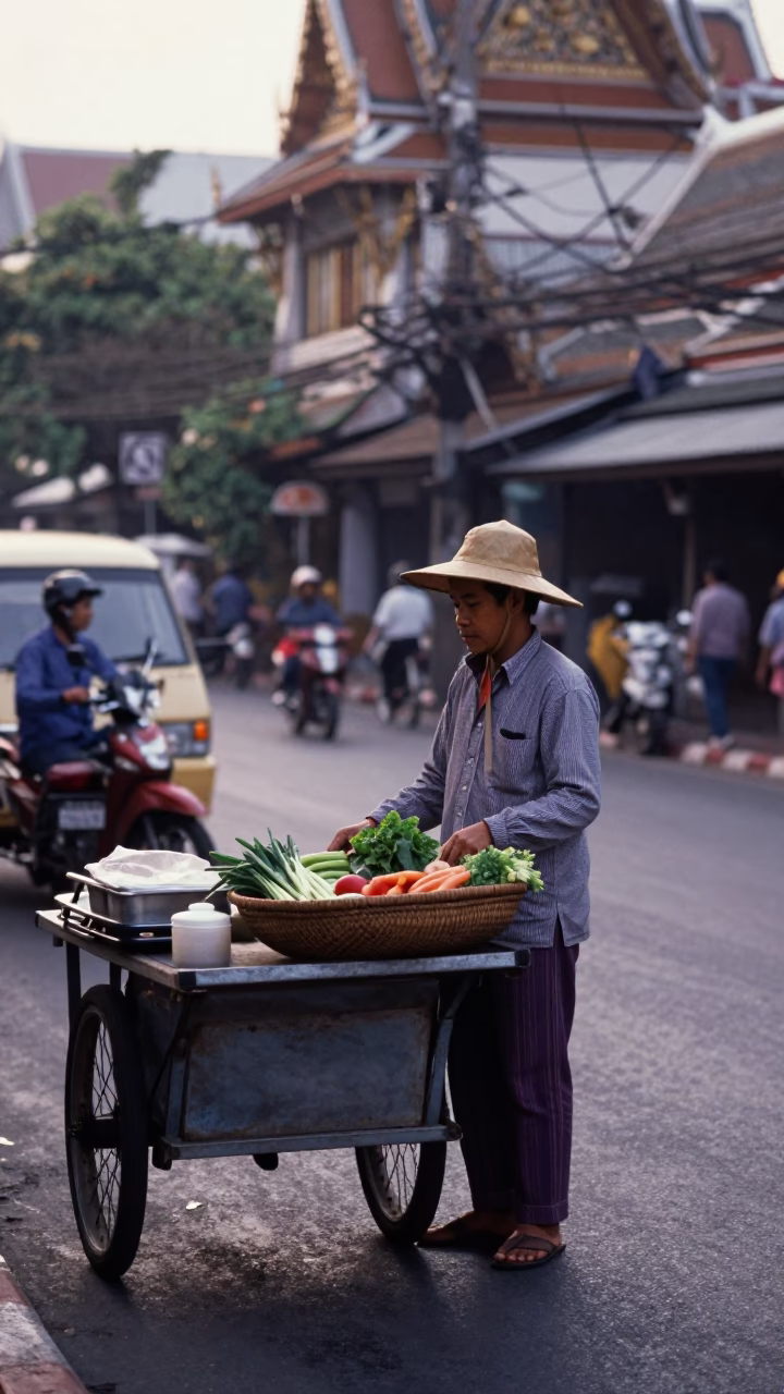 Street Scene in Bangkok at The Early Morning Light in in Bangkok, Thailand