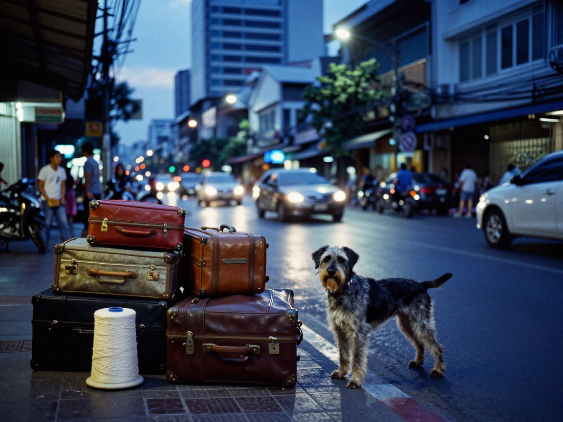 Street Scene in Bangkok at The Last Blue Light Of Evening in in Bangkok, Thailand