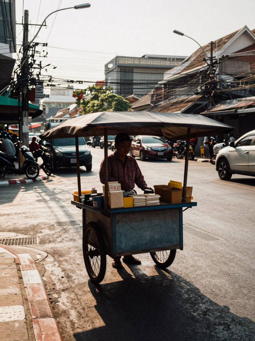 Street Scene in Bangkok at The Late Morning Light in in Bangkok, Thailand