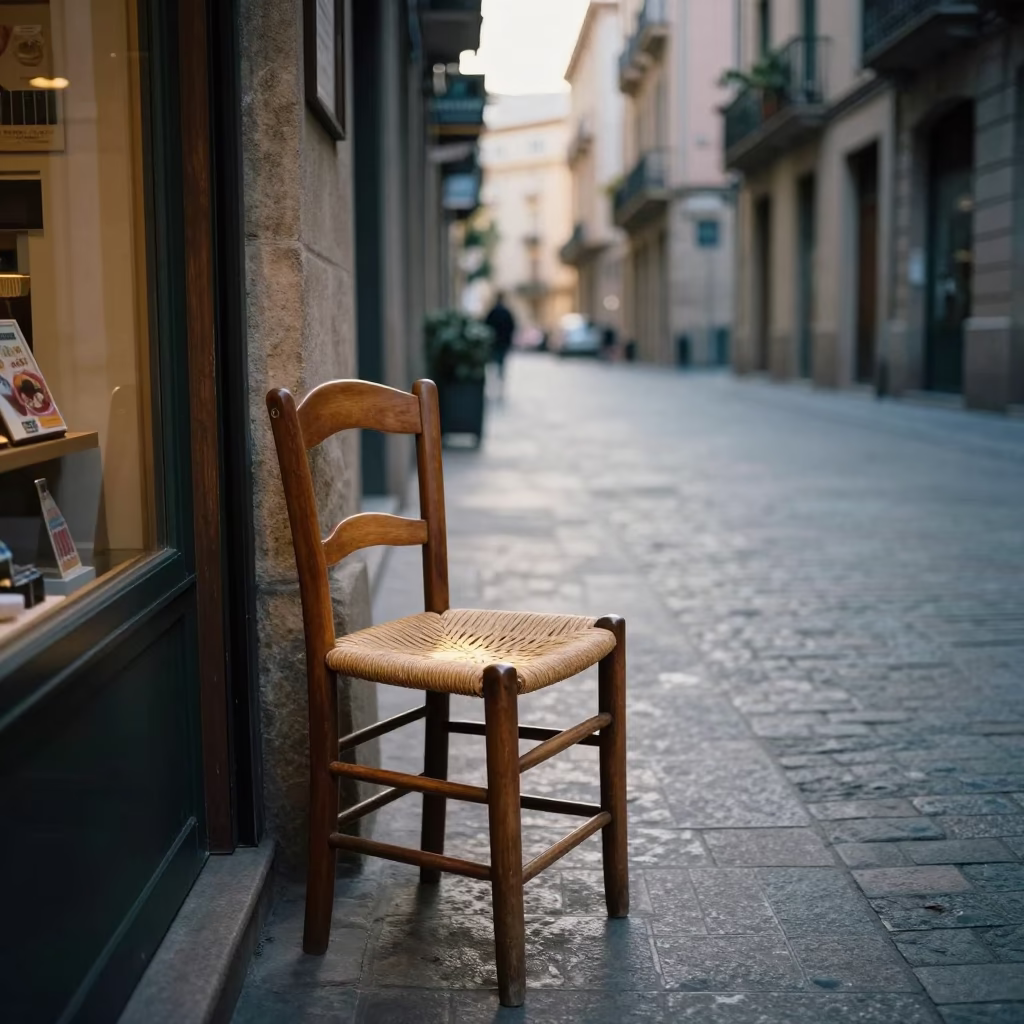 Street Scene in Barcelona at As First Light Reaches The Scene in in Barcelona, Spain