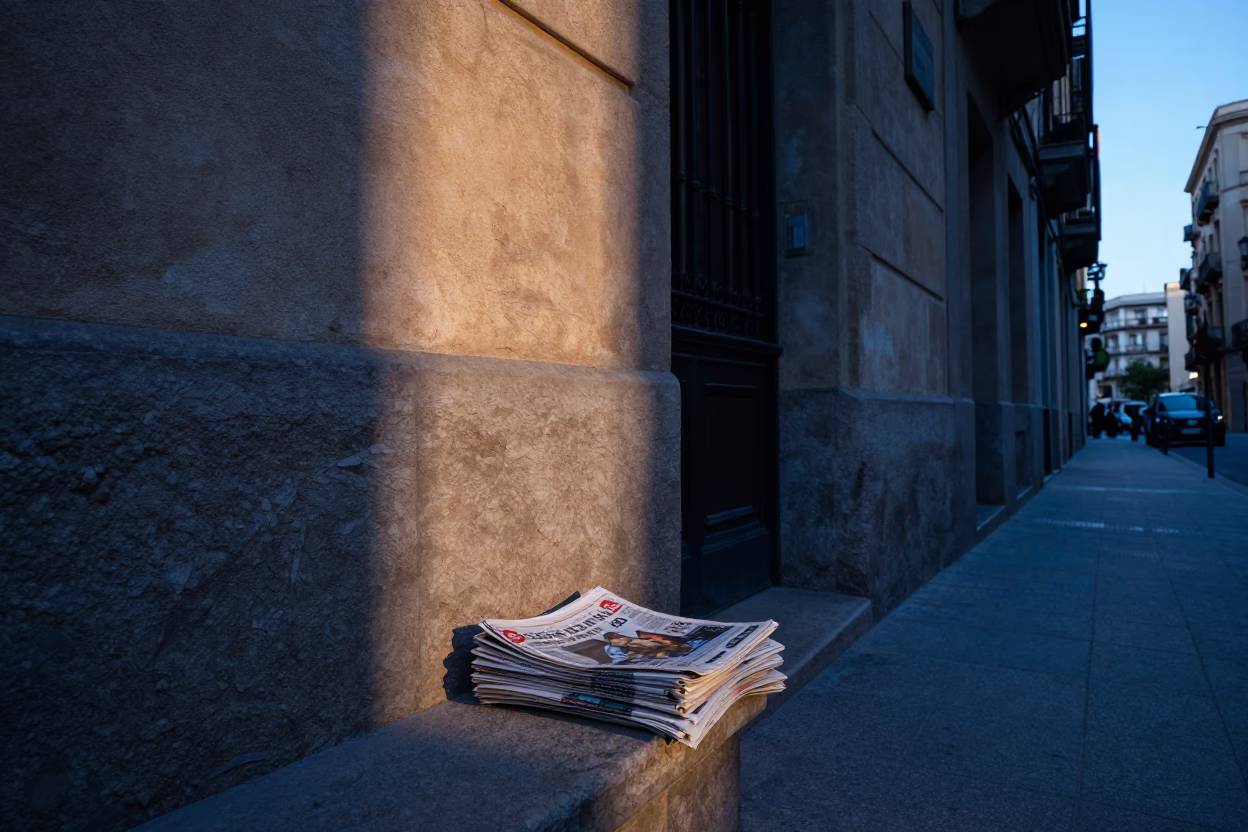 Street Scene in Barcelona at Sunrise Light in in Barcelona, Spain