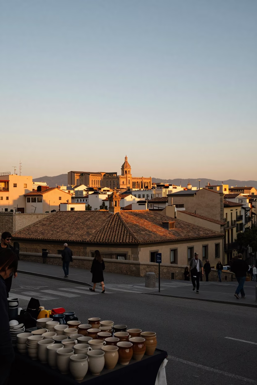 Street Scene in Barcelona at Sunset Light in in Barcelona, Spain