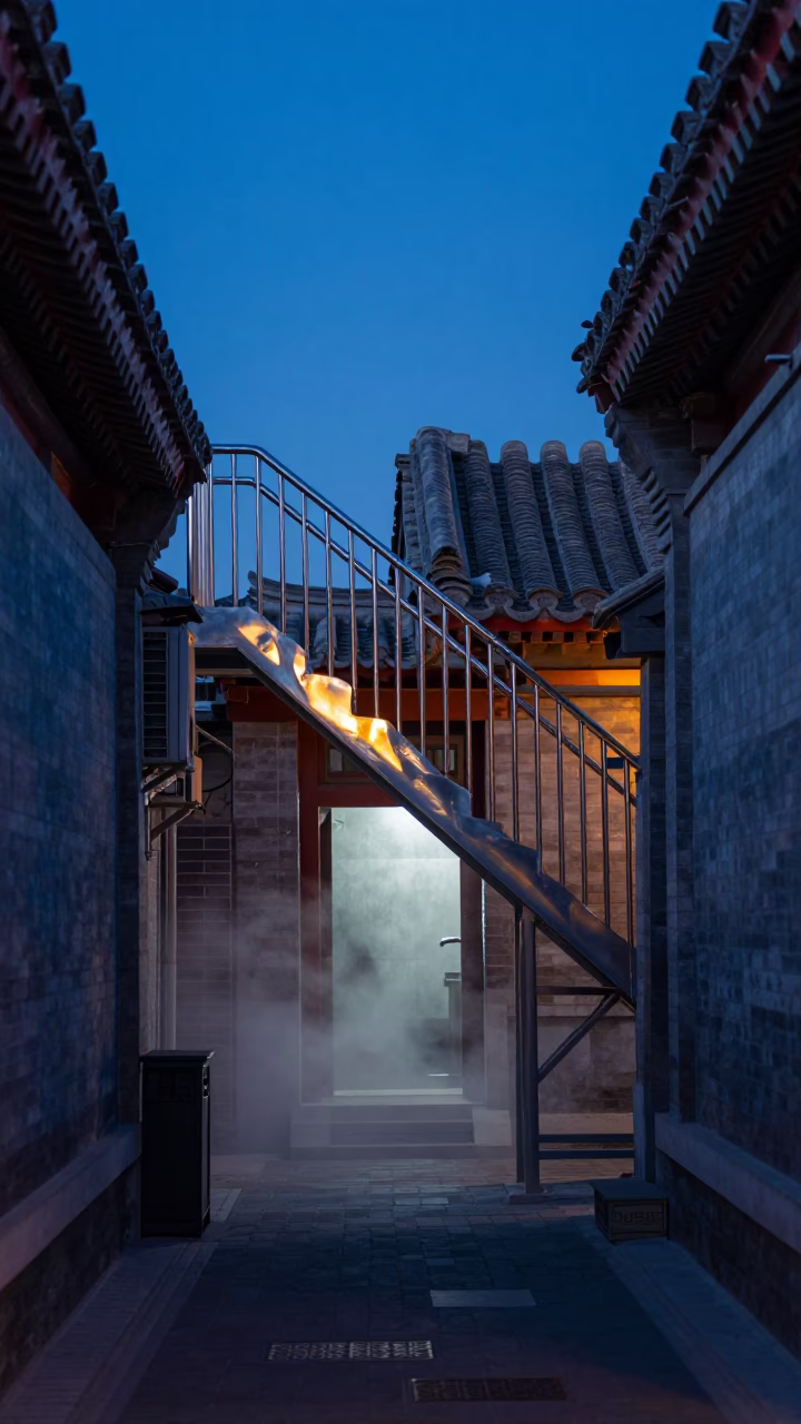 Street Scene in Beijing at Blue Hour in in Beijing, China
